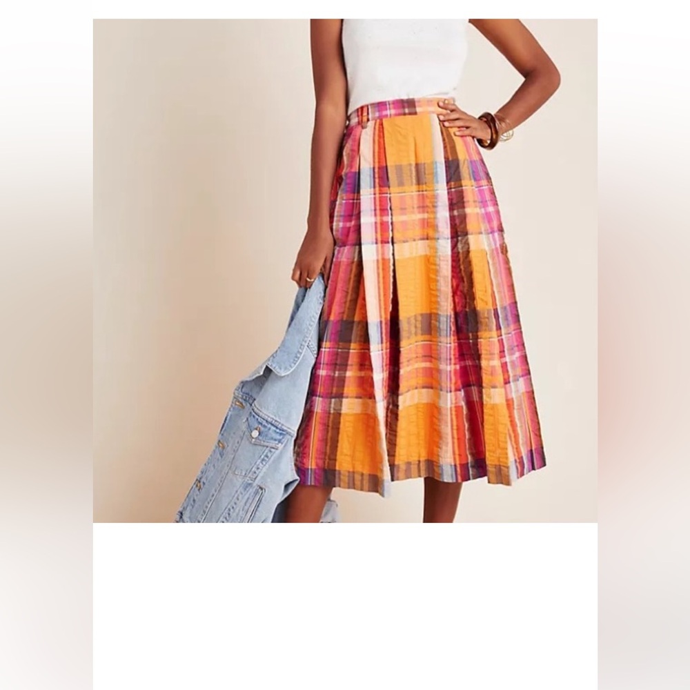 Maeve Anthropologie Orange Plaid Cotton Maxi Skirt